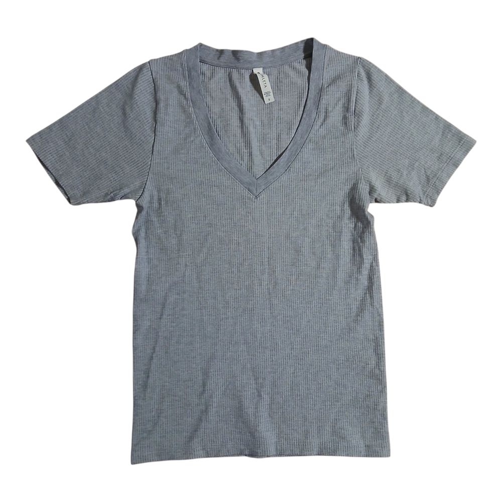 Athleta Ribbed V-Neck Short Sleeve Tee - Light Gray